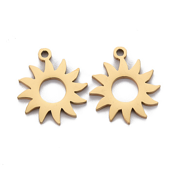 Ion Plating(IP) 201 Stainless Steel Pendants, Cut, Sun, Golden, 16.5x14x1mm, Hole: 1.4mm