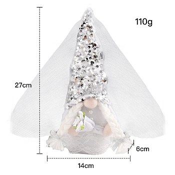 Valentine's Day Cloth Bride Gnome Dolls Figurines Display Decorations, for Wedding Decoration, White, 140x60x270mm