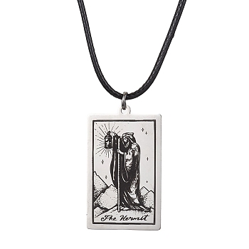 Tarot Card 201 Stainless Steel Pendant Necklaces, with Imitation Leather Cords, Stainless Steel Color, 17.60~17.87 inch(44.7~45.4cm)