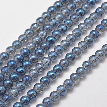 Electroplate Synthetic Crackle Quartz Bead Strands, Round Full Rainbow Plated, Steel Blue, 8mm, Hole: 1mm, about 50pcs/strand, 15.7 inch