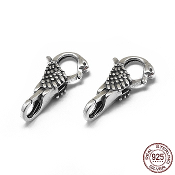 Thailand 925 Sterling Silver Lobster Claw Clasps, Swan, Antique Silver, 26x13x7.5mm, Hole: 5mm