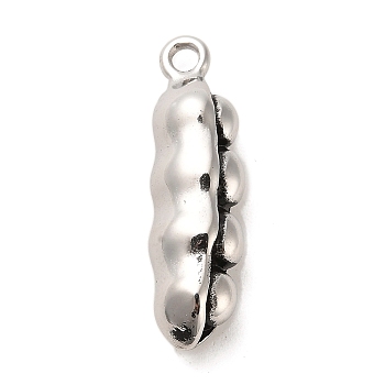 304 Stainless Steel Pendants, Pea Charms, Antique Silver, 37.5x11x8.5mm, Hole: 2.8mm
