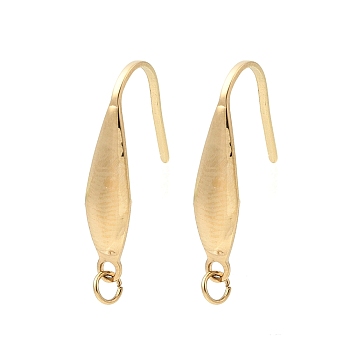 304 Stainless Steel Earring Hooks, Ion Plating(IP), with Loop & Jump Ring, Real 18K Gold Plated, 19.5x4.4mm, Hole: 1.5mm, Pin: 0.8x0.5mm