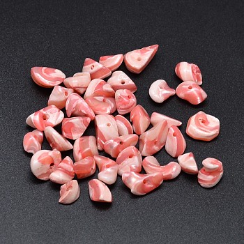 Dyed Natural Shell Nuggets Chips Beads, Light Coral, 9~14x6~10mm, Hole: 1mm, about 560pcs/500g