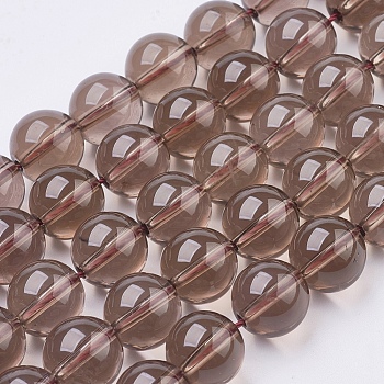 Natural Smoky Quartz Beads Strands, Round, 10mm, Hole: 1mm; about 19pcs/strand, 8 inch
