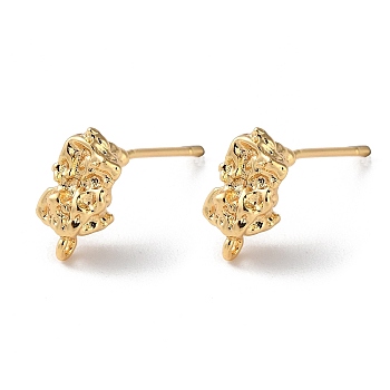 Rack Plating Brass Stud Earring Findings, with Vertical Loop, Nugget, Real 18K Gold Plated, 12x6mm, Hole: 1.2mm, Pin: 1mm