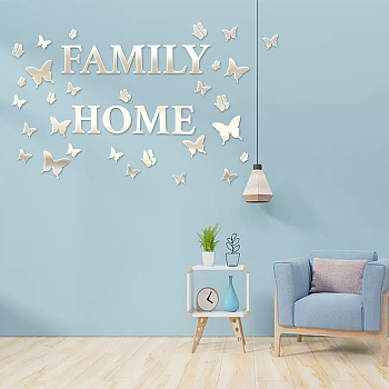 Custom Acrylic Wall Stickers, for Home Living Room Bedroom Decoration, Butterfly Pattern, Silver, 700x300mm