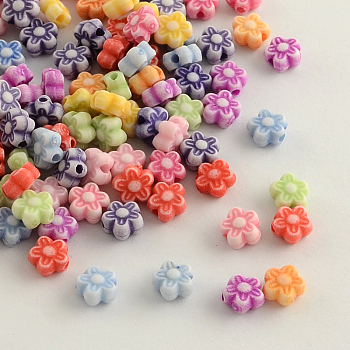 Craft Style Acrylic Beads, Flower, Mixed Color, 7x4mm, Hole: 1.5mm, about 6000pcs/500g