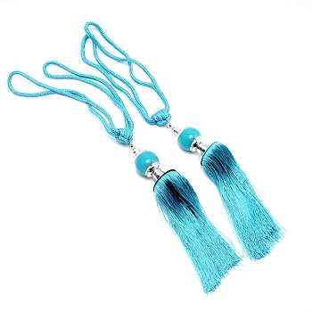 (Clearance Sale)Polyester Curtain Tiebacks, with Tassel, Cyan, 650x53mm