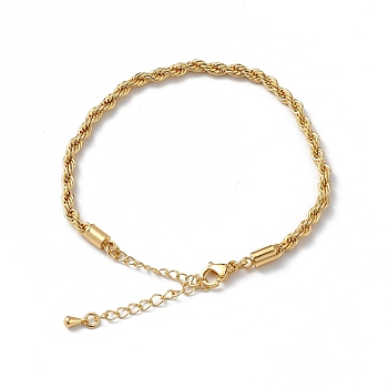 Rack Plating Brass Rope Chain Bracelet for Women, Golden, 7-1/8 inch(18.1cm)