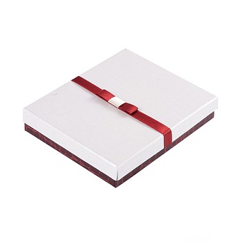 Rectangle Jewelry Set Cardboard Boxes, with Sponge and Ribbon, White, 16x13x3cm