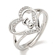 Heart with Letter Rack Plating Brass Micro Pave Clear Cubic Zirconia Adjustable Rings for Women(RJEW-I105-01P-F)-1