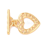 Heart Brass Toggle Clasps, Cadmium Free & Nickel Free & Lead Free, Long-Lasting Plated, Real 18K Gold Plated, heart: 16.5x14.5x1.5mm, Hole: 2.5mm, bar: 3x16.5x4mm, hole: 4x1.5mm(KK-S403-18G)