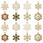 16Pcs 8 Styles Alloy Enamel with Rhinestone Pendants, Christmas, Snowflake, Mixed Color, 19.5~22x14.5~16.5x1.5~3.5mm, Hole: 1.6~2mm, 2pcs/style(FIND-YW0005-88)