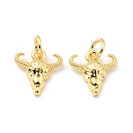 Brass Charms, with Jump Ring, Cadmium Free & Lead Free, Cattle Head, Real 18K Gold Plated, 10.5x10x3mm(KK-G416-17G)