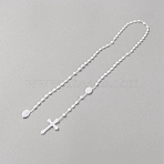 Plastic Rosary Bead Necklaces, Cross Pendant Necklace, White, 27.76 inch(70.5cm)(NJEW-WH0024-05E)