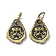 Tibetan Style Brass Pendants, Cadmium Free & Lead Free, Smile Face, Antique Bronze, 11.5x9x1.5mm, Hole: 4mm(KK-M284-44AB)