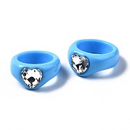 Opaque Acrylic Finger Rings, Heart, Steel Blue, US Size 7 1/4(17.5mm)(RJEW-Q162-001A)