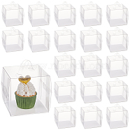 Foldable Transparent Plastic Single Cake Gift Packing Box, Bakery Cake Cupcake Box Container, with Handle and Paper, Square, Clear, Finish Product: 11x11x11cm(CON-WH0084-42B)