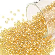 TOHO Round Seed Beads, Japanese Seed Beads, (103) Transparent Luster Light Amber, 11/0, 2.2mm, Hole: 0.8mm, about 1110pcs/bottle, 10g/bottle(SEED-JPTR11-0103)