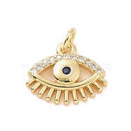 Brass Micro Pave Cubic Zirconia Charms, with Jump Ring, Evil Eye Charm, Golden, 11x13x2mm, Hole: 2.8mm(KK-C012-25G)