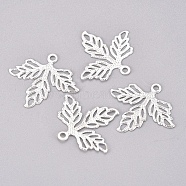 Iron Pendants, Filigree, Leaf, Silver, 23x25.7x0.5mm, Hole: 1.8mm(X-IFIN-G087-14S)