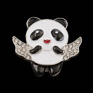 Panda Enamel Pin, Alloy Rhinestone Brooch, Platinum, 29x31.5x11.5mm(JEWB-Q030-22P)