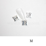 Alloy Rhinestone Cabochons, Nail Art Decoration Accessories, with Jump Ring, Letter, Platinum, Letter.M, 11~14x5~12mm(MRMJ-T056-93P-M)