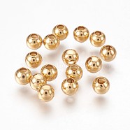 304 Stainless Steel Beads, Round, Real 18k Gold Plated, 5x4.5mm, Hole: 2mm(STAS-P220-05G-01)