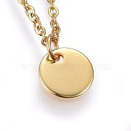 304 Stainless Steel Pendant Necklaces, with Lobster Claw Clasps, Flat Round, Golden, 17.71 inch(45cm), 1.5mm(NJEW-H488-17G)