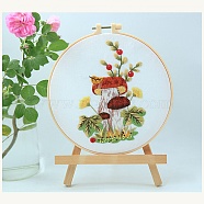 DIY Mushroom Pattern Embroidery Kits, including Plastic Embroidery Hoop, Fabric, Thread, Sewing Needle, Goldenrod, Embroidery Hoop: 200mm(MUSH-PW0001-116E)