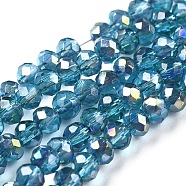 Electroplate Glass Faceted Rondelle Beads Strands, Half Plated, Deep Sky Blue, 3x2mm, Hole: 1mm, about 165~169pcs/strand, 15~16 inch(38~40cm)(EGLA-D020-3x2mm-43)