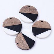 Resin & Walnut Wood Pendants, Flat Round, Creamy White, 28x3mm, Hole: 2mm(X-RESI-N025-005A-B01)