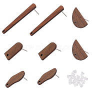 8 Pairs 4 Style Oval & Arch & Half Round Walnut Wood Stud Earring Findings, with Hole and 304 Stainless Steel Pins and 20Pcs Plastic Ear Nuts, Saddle Brown, 13~42.5x5.5~26mm, Hole: 1.8~2mm, Pin: 0.7mm, 2 Pair/style(MAK-CA0001-16)