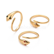 Ion Plating(IP) 304 Stainless Steel Snake Wrap Open Cuff Ring with Rhinestone for Women, Golden, Mixed Color, Inner Diameter: 16.5~18.9mm(RJEW-E062-B-G)