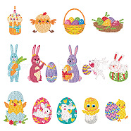 DIY Diamond Painting Sticker Kits, including Self Adhesive Sticker, Resin Rhinestones, Diamond Sticky Pen, Tray Plate and Glue Clay, Mixed Shapes, Easter Theme Pattern, 52~66x39~51mm, 14 patterns, 1pc/pattern, 14pcs(EAER-PW0001-098K)