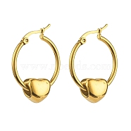 Heart Beaded Hoop Earrings for Girl Women, Golden, 34x24mm, Pin: 0.9~1.4mm(EJEW-JE04706)