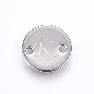 201 Stainless Steel Links connectors, Flat Round, Letter.K, Stainless Steel Color, 8x1mm, Hole: 1.5mm(STAS-H465-01P-8mm-K)