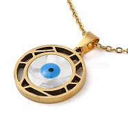 Evil Eye Natural Shell with Enamel Pendant Necklaces, with 304 Stainless Steel Cable Chains, Golden, 15.94 inch(40.5cm)(NJEW-E104-03G)