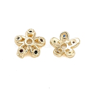 Flower Brass Cubic Zirconia Bead Caps, Cadmium Free & Lead Free, 5-Petal, Long-Lasting Plated, Real 18K Gold Plated, 6x6.5x2mm, Hole: 1mm(KK-A379-17)