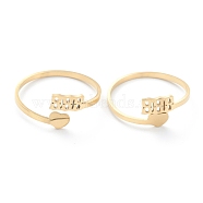 Ion Plating(IP) 201 Stainless Steel Cuff Rings, Open Rings, Numbers 8 with Heart, Real 18K Gold Plated, Number 8: 4.5x8.5mm, US Size 11, Inner Diameter: 20.5mm(RJEW-M136-01F-G)