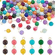 80Pcs 4 Styles Natural Mashan Jade Connector Charms, with Golden Plated Alloy and Brass Findings, Dyed, Round, Mixed Color, 17.5~18x8~8.5mm, Hole: 1.6~2.8mm, 20pcs/style(G-FH0001-77)