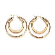 304 Stainless Steel Hoop Earrings, Hypoallergenic Earrings, Double Rings Shape, Golden, 43x40x3mm, Pin: 1mm(EJEW-F188-10G)