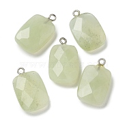 Natural Xiuyan Jade Pendants, Faceted Rectangle Charms with Platinum Tone Brass Loops, 21x13x7mm, Hole: 1.8mm(G-K385-09P)