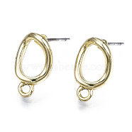 Alloy Stud Earrings, with Loop, Cadmium Free & Lead Free, Oval, Light Gold, 15x9mm, Hole: 1.6mm, Pin: 0.7mm(PALLOY-T077-114LG-RS)