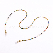 Eyeglasses Chains, Neck Strap for Eyeglasses, with Glass Seed Beads, Acrylic Letter Beads and Rubber Loop Ends, Word Love, Golden, Colorful, 27.75 inch(70.5cm)(AJEW-EH00319-02)