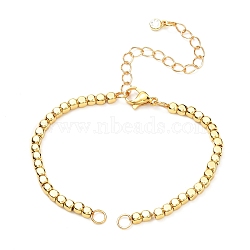 Bracelet Makings, with Brass Cable & Curb Chains, 304 Stainless Steel Lobster Claw Clasps & Open Jump Rings, Brass Cube Beads, Golden, 6-3/8 inch(16.3cm), Hole: 3.4mm(AJEW-JB01078-02)
