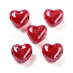 UV Plating Acrylic European Beads, Christmas Theme, Glitter Powder, Heart, FireBrick, 20x22x14mm, Hole: 4mm(X-OACR-S142-01A)