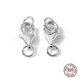 Sterling Silver Lobster Claw Clasps, with Jump Rings, Silver, 9x6x2.5mm, Hole: 3mm and 4mm(X-STER-I010-9mm)