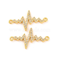 Brass Micro Pave Clear Cubic Zirconia Connector Charms, Heartbeat Links, Real 18K Gold Plated, 23.7x1.7mm, Hole: 1.2mm(KK-U017-01B-G)